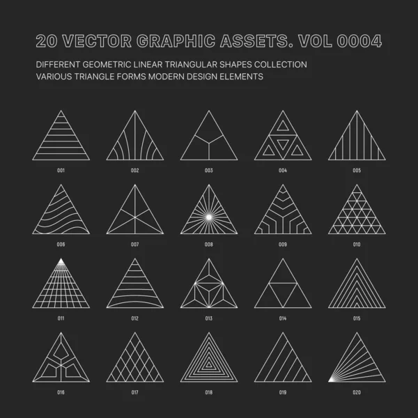 Векторные Графические Активы Различные Очертания Геометрических Треугольников Изоляция Спине Linear — стоковый вектор
