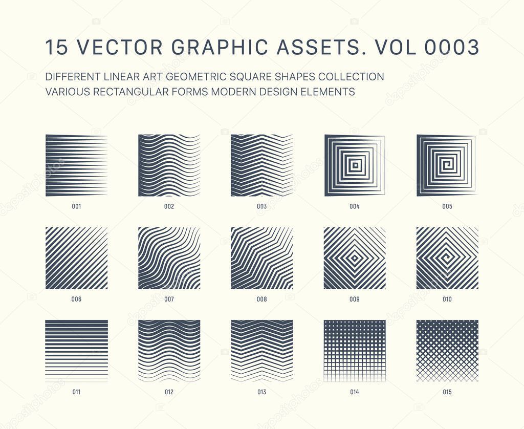 Vector Graphic Assets Various Hand Drawn Hatching Square Shapes Collection Isolate On Back. Different Linear Art Minimalist Design Elements Set. Experimental Style Abstract Symbols Trendy Illustration