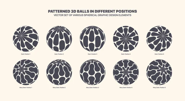 Assorted Various Vector Patterned Balls Different Positions Dash Half Tone — 图库矢量图片