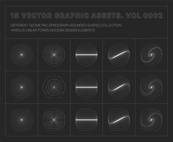 Vector Graphic Assets Various Geometric Spirograph Shapes Set Isolate Back — 图库矢量图片