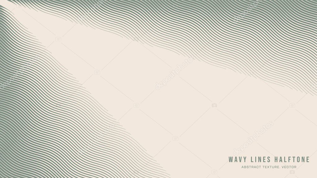 Wavy Ripple Lines Halftone Tilted Hatching Pattern Abstract Vector Pale Green Beam Border Isolate On Light Background. Half Tone Art Graphic Aesthetic Neutral Wallpaper. Aesthetical Retro Illustration
