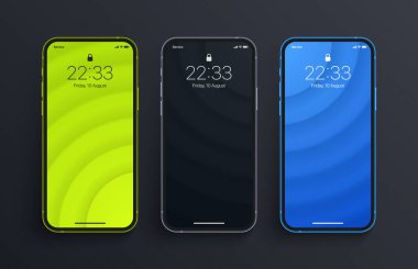 Farklı varyasyonlar Minimalist Parlak Yeşil Mavi 3D Bulanık Çizgiler Duvar Kağıdı İzole Fotoğraf Gerçekçi Akıllı Telefon Ekranı. Smartphone için çeşitli dikey Ekran Koruyucuları