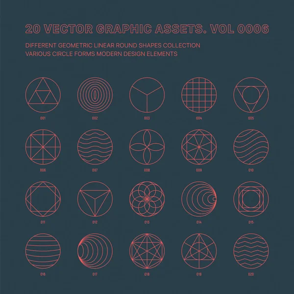 Vector Graphic Assets Various Outline Geometric Circles Collection Isolate Back — Stockvector