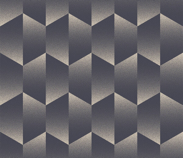 Split Hexagons Motley Catchy Stipple Seamless Pattern Vector Abstract Background. Decorative Honeycomb Structure Dot Work Grainy Texture Repetitive Grey Wallpaper. Halftone Art Geometric Illustration
