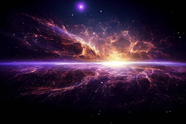 Explosion of Neutron Star 3D Visualization Art Work Awesome Abstract Background. Majestic Flaming Radiation of Star Collapse in Deep Space Spectacular Wallpaper. Distant Cosmos Worlds Stunning Artwork