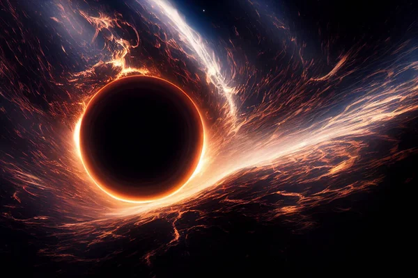 Cosmic Supermassive Black Hole 3D Visualization Artwork Abstract Background. Wormhole Portal in Deep Space Fantastic Science Fiction Art Work. Distant Cosmic Worlds Spectacular Stunning Wallpaper