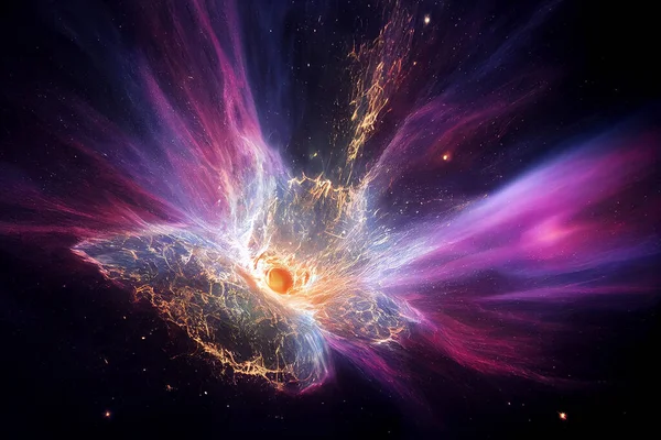 Explosion of Massive Star 3D Visualization Artwork Awesome Abstract Background. Spectacular Release of Energy of Cosmic Collapsing Star in Deep Space Wallpaper. Distant Cosmos Worlds Stunning Art Work