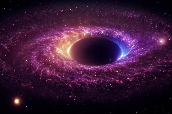 Supermassive Black Hole in The Center of Spiral Galaxy 3D Art Work Awesome Abstract Background. Majestic Giant Cosmic Wormhole in Deep Space Spectacular Wallpaper. Distant Cosmos Research Artwork