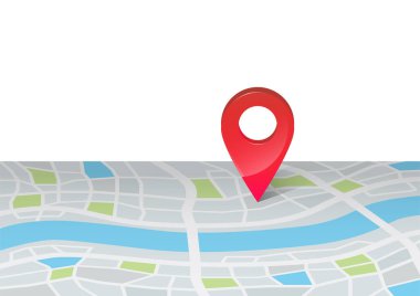 Üzerinde GPS navigasyon veya işaretleyici olan bir harita. Konum konsepti bulunuyor