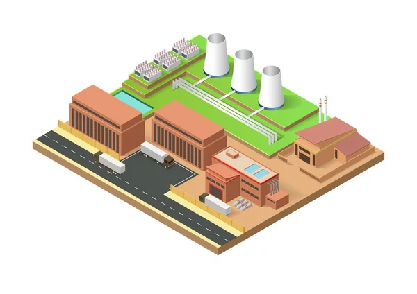 Vektor Isometrie Des Geothermie Kraftwerksgebäudes — Stockvektor