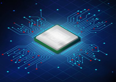 isometric CPU computer processor circuit board technology