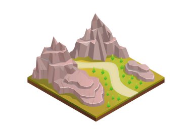 Yol ve ağaçlarla izometrik güzel dağ