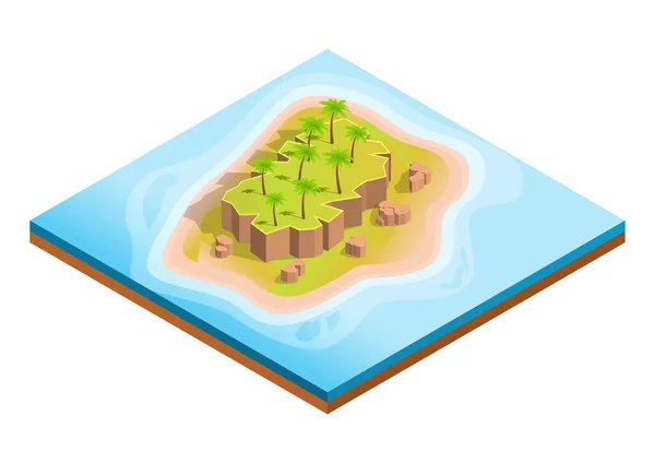 Isometric Belle Île Avec Palmier Plage — Image vectorielle