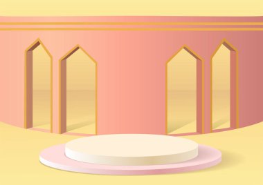 Soyut minimum geometrik arkaplan. Podyumlu kemerli tasarım