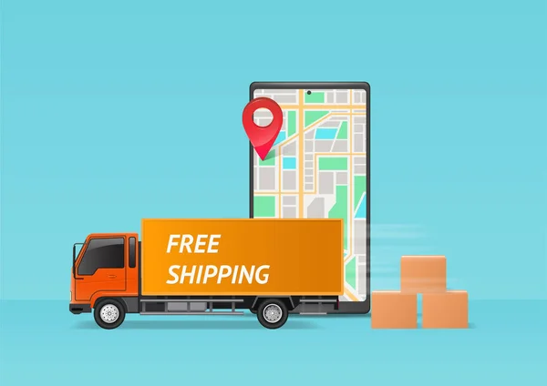 Free Shipping Promoção Web Banner Aplicação Smarphone Com Mapa Ponteiro —  Vetores de Stock