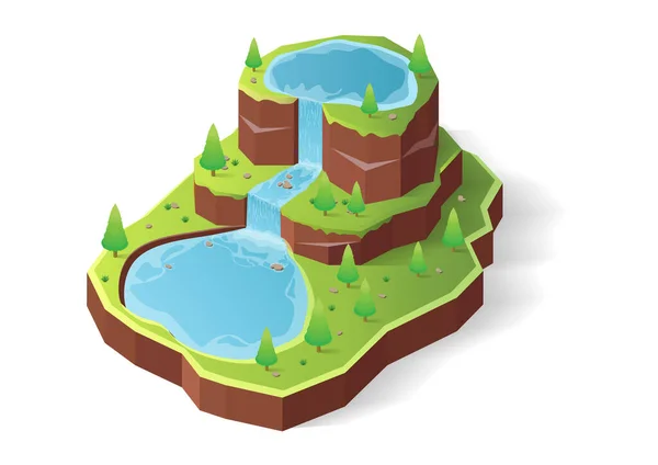 Isometric Island River Waterfall — Image vectorielle