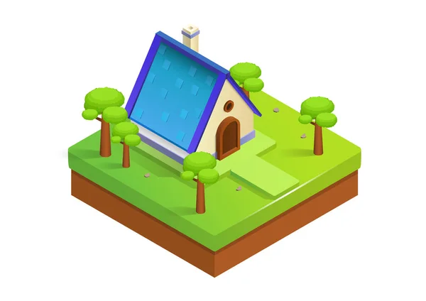 Isometric Cute House Trees Style — Vettoriale Stock