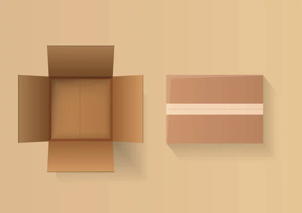Realistic Detailed Open Cardboard Box Set — 스톡 벡터