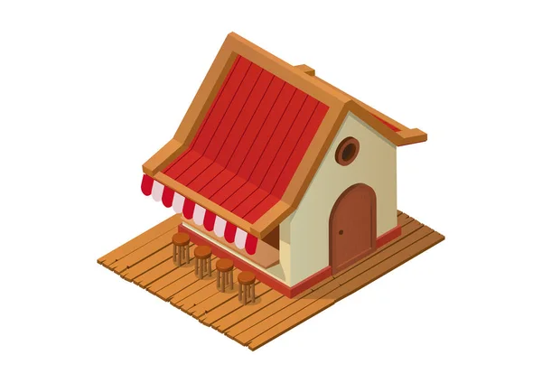 Isometric Asian Cafe House Isolated White Background — Archivo Imágenes Vectoriales