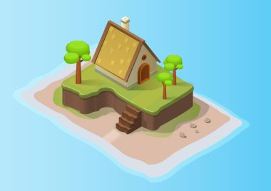 isometric beautiful island with resort house vacation and trees
