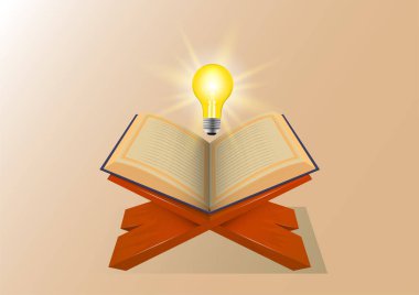 Vintage open book with idea light bulb vector graphic