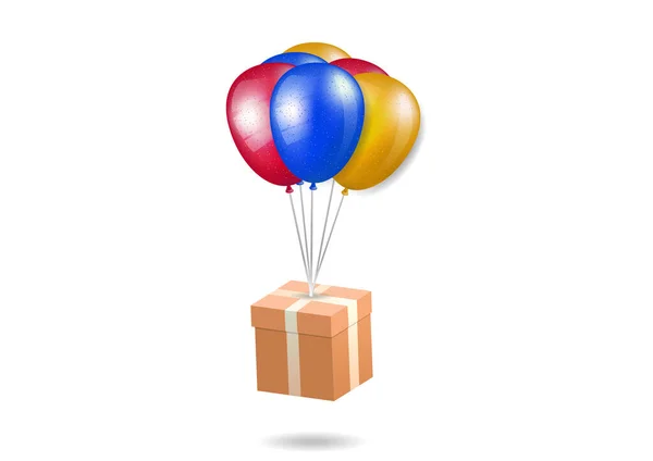 Gift Boxes Being Tied Rope Balloon — Vector de stock