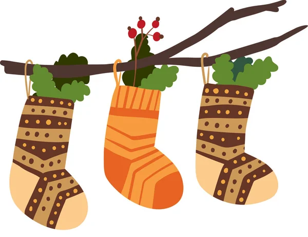 Різдвяні Шкарпетки Ялинковими Гілками Листівок Дизайну Векторні Ілюстрації Намальовані Вручну — стоковий вектор