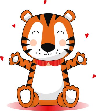 Kalpli şirin kaplan yavrusu. Kartpostallar ve tasarımlar için. Elle çizilmiş vektör illüstrasyonu.