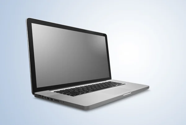 Laptop dizüstü bilgisayar üzerinde mavi arka plan — Stok fotoğraf