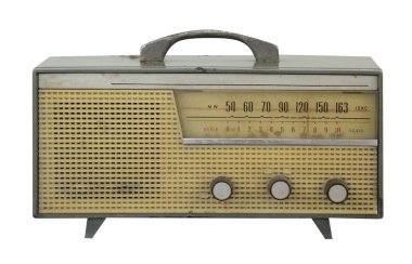 vintage radyo antik beyaz zemin üzerine izole