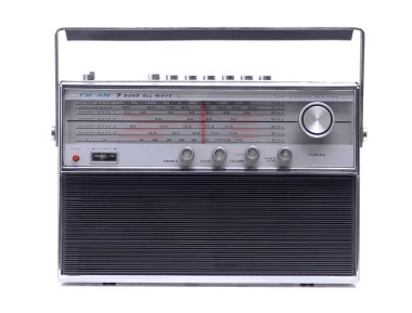 vintage radyo antik beyaz zemin üzerine izole