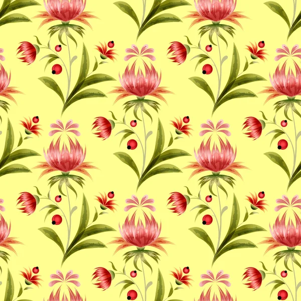 Watercolor Pattern Decorative Red Flowers — 스톡 벡터