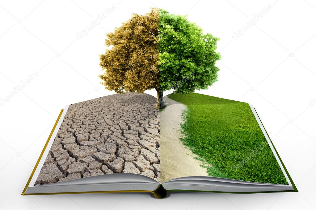 Open book with green nature