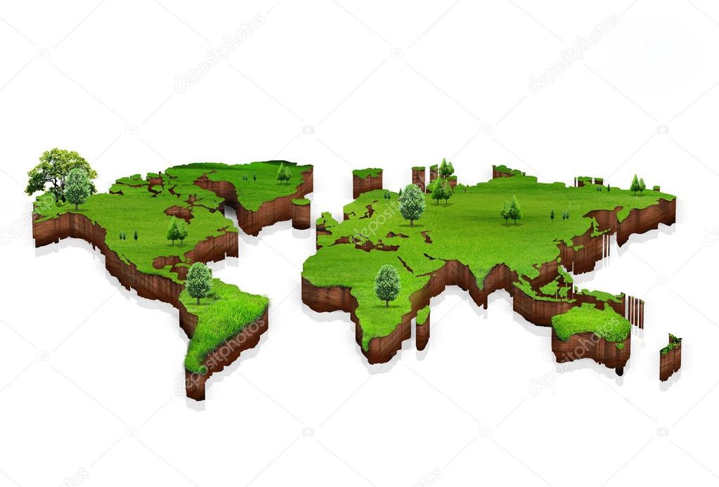 World map background with grass field