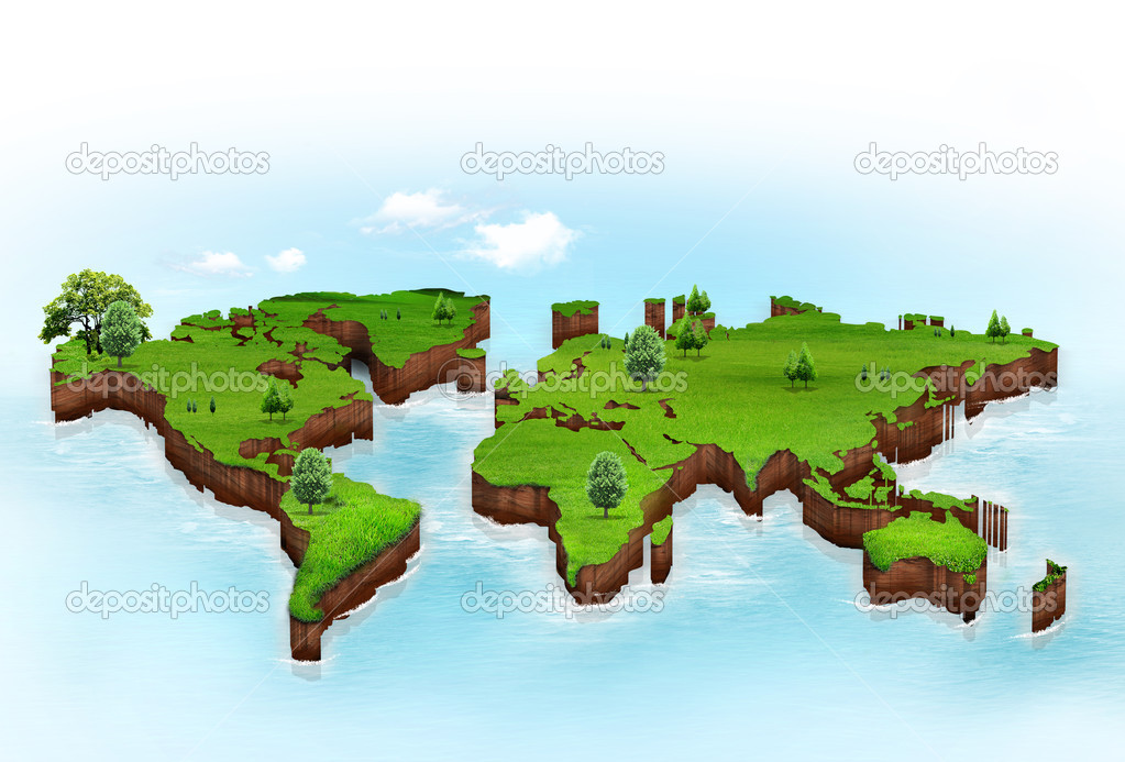 World map background with grass field