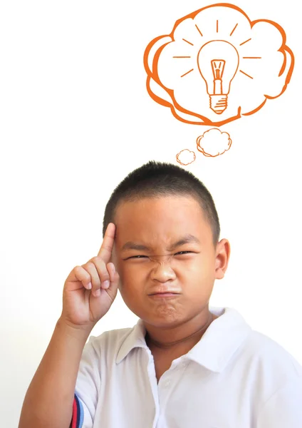 Der asiatische Junge denkt im Klassenzimmer — Stockfoto
