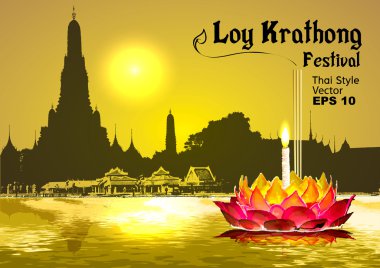 silhouette, Sukhothai loy krathong festival clipart