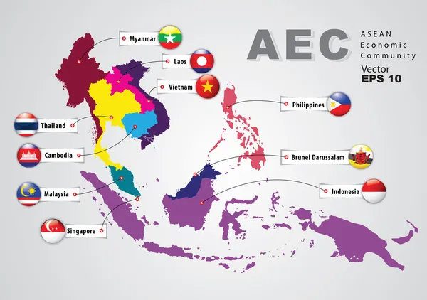 ASEAN ekonomi topluluğu, aec, kavram — Stok Vektör