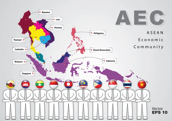 Hospodářské společenství ASEAN, aec, koncept — Stockový vektor