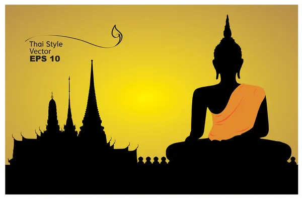 Thai credere, rendere omaggio ad un'immagine di Buddha illustrazione-vettore — Vettoriale Stock