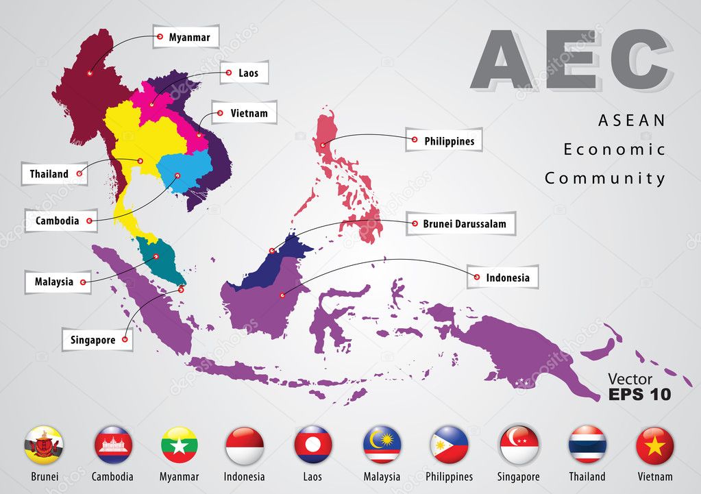 Vektorgrafiken Asean Map Vektorbilder Asean Map Depositphotos