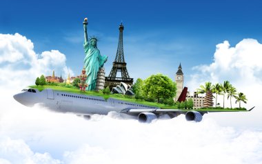 Travel the world by airplane, concept clipart