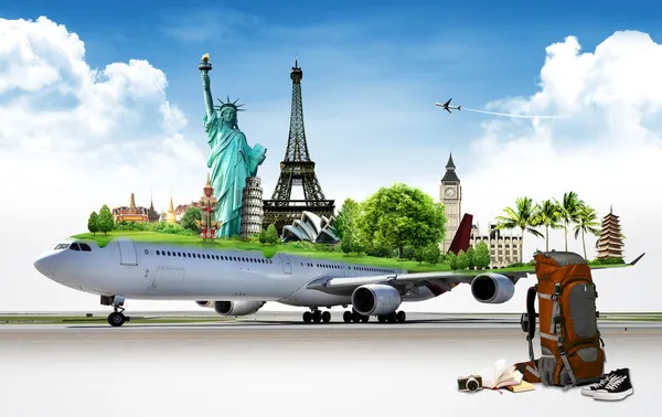 De wereld reizen per vliegtuig, concept — Stockfoto