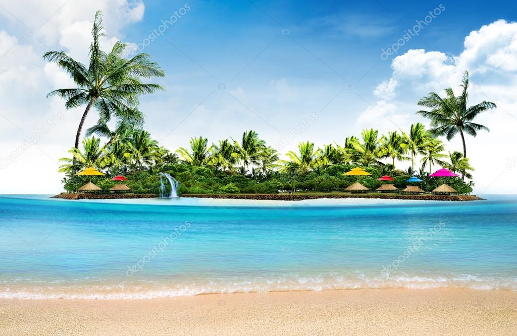 Summer holiday background and island with palm trees