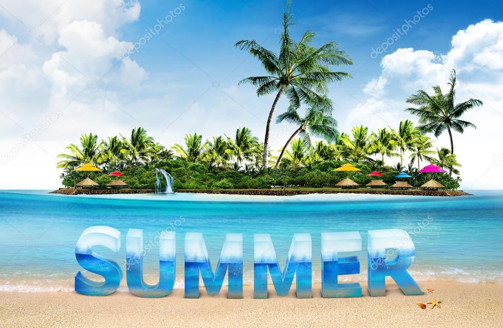 Summer holiday background and island with palm trees