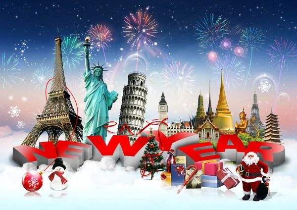 Happy New Year concept on travel background — Stock Photo, Image