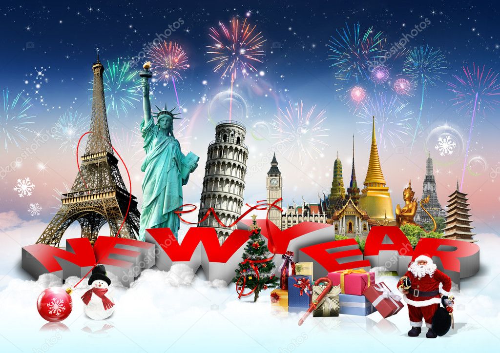 Happy New Year concept on travel background