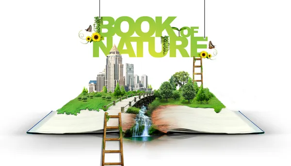 Open book with green nature — Stock Photo, Image