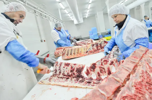 Vleesverwerking in de voedingsindustrie Stockfoto