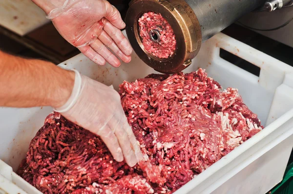 Vlees en grinder close-up — Stockfoto